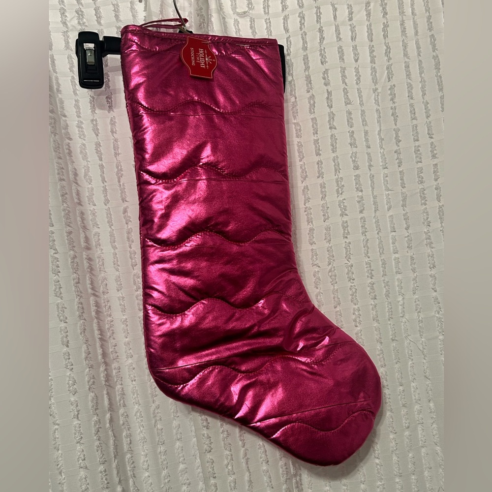 Christmas Holiday Time Shiny‎ Fuchsia Stocking NWT